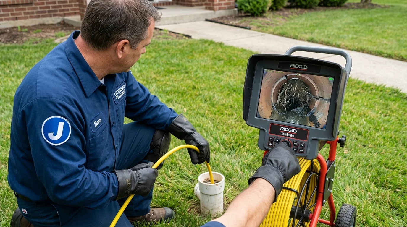 Sewer camera inspection being performed by Johns Plumbing LLC in Comfort